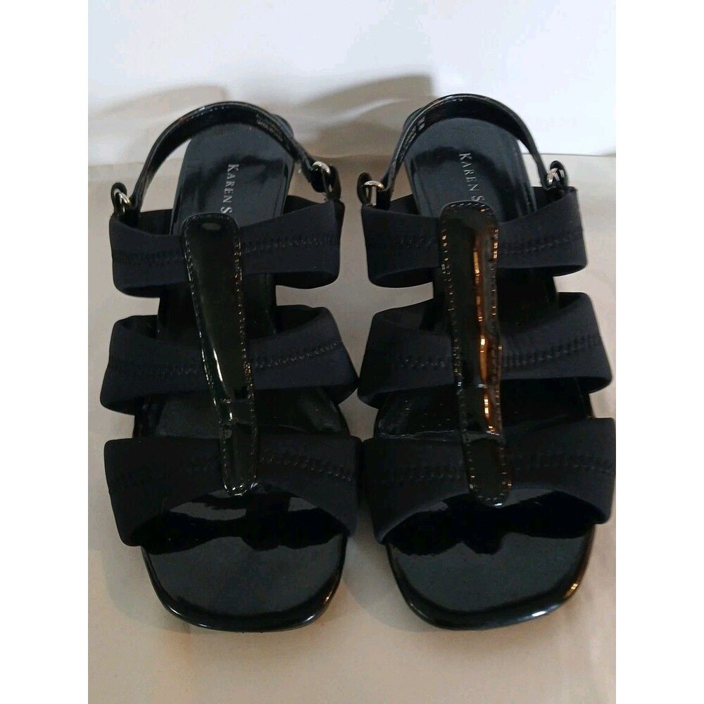 Karen Scott Fae Black Patent Heels Womens 6M New Open Toe/ Stretch Strappy